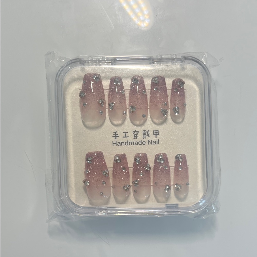 Pink and Silver Handmade Nail Set